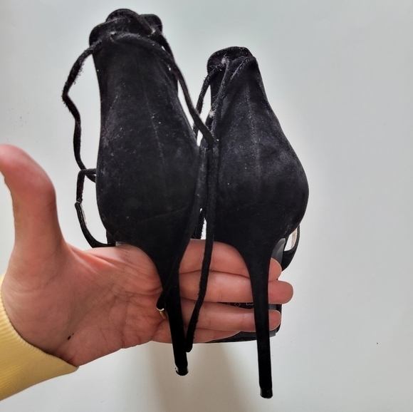 Lulus Marie Black Velvety Vegan Suede Lace-Up Heels - Picture 5 of 7